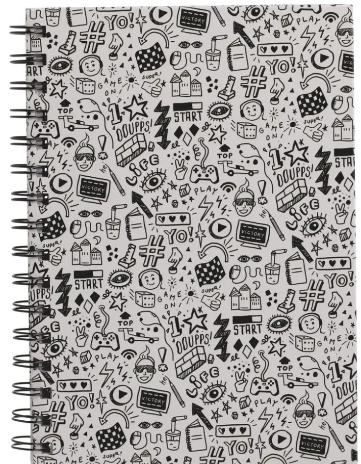 Anteckningsbok A5 linjerad Game vit/svart