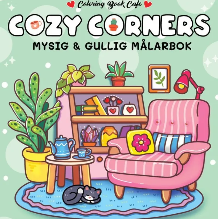 Cozy Corners. Mysig och gullig Cozy Coloring målarbok från Coloring Book Cafe