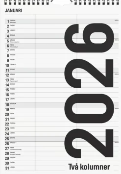 Familjekalender 2026 Black and white 2 kolumner