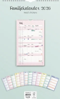 Familjekalender 2026 Pastell stickers