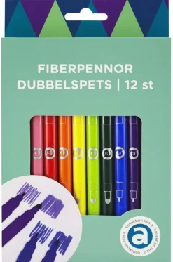 Fiberspetspenna dubbelspets 12 färger