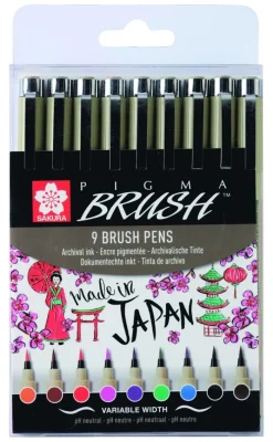 Fiberspetspenna Pigma Brush 9 färger