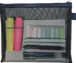 Fyllt pennfodral 10 delar mesh blå/svart