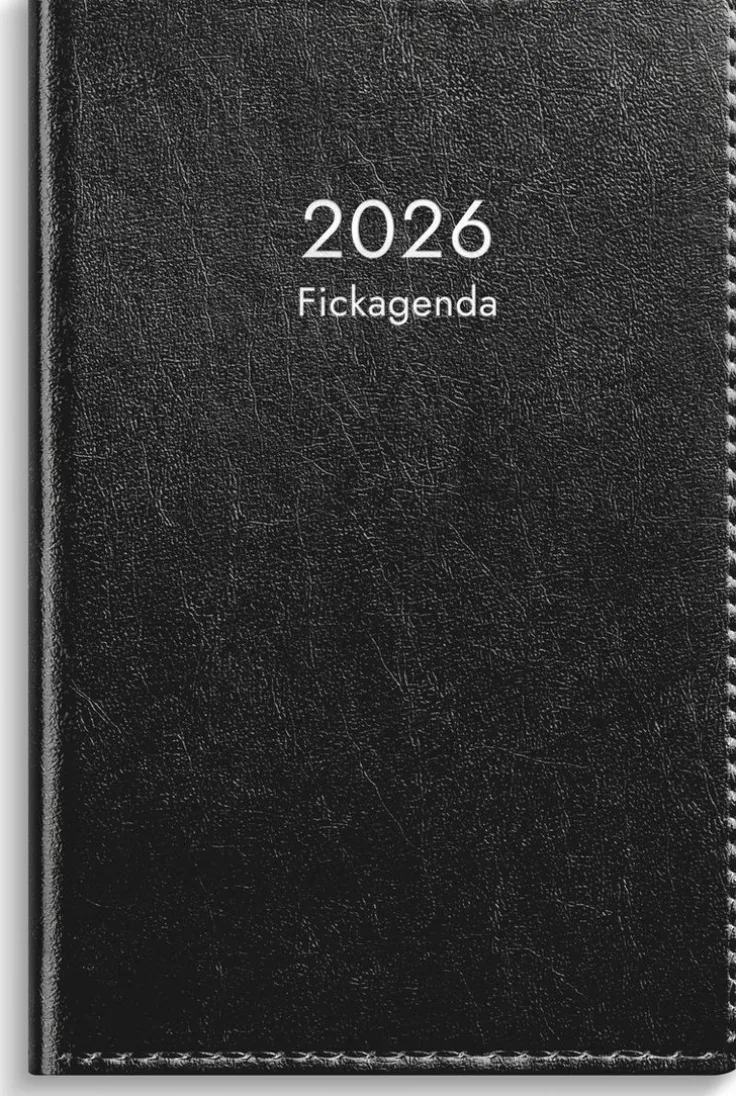 Kalender 2026 Fickagenda svart konstläder