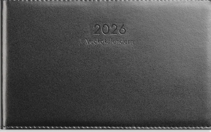 Kalender 2026 Veckokalendern svart skinn