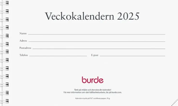 Kalender 2025 Veckokalendern refill