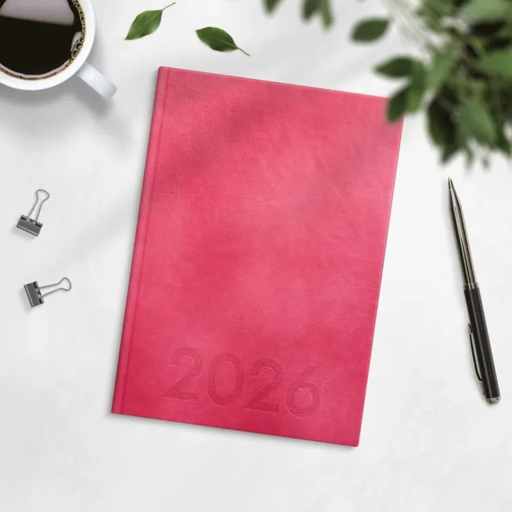 Kalender 2026 Weekly A5 rosa konstläder