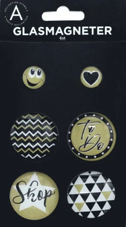 Magnet glas 6st svart-vit