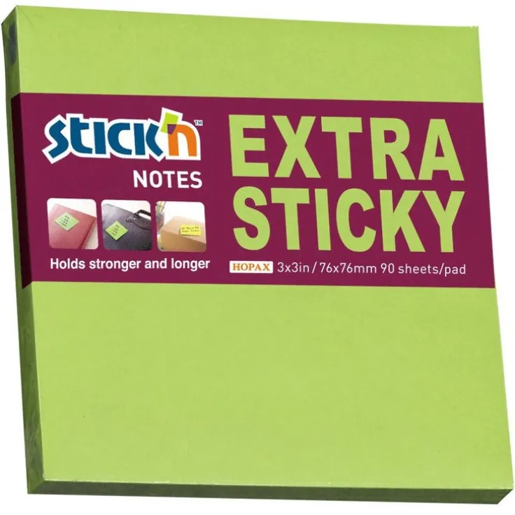 Notisblock Stick'n Extra Sticky 76x76mm grön