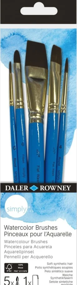 Pensel Simply Watercolour 5-pack kort skaft