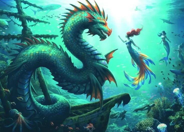 Pussel 1000 bitar Enchanted Depths Dragon Mermaid