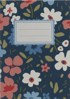 Skrivhäfte A6 linjerad småblom blå