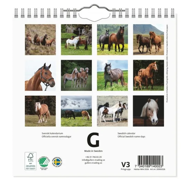 Väggkalender 2026 Hästar Mini