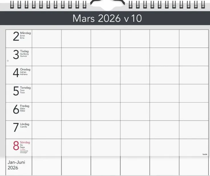 Väggkalender 2026 Väggagenda A4